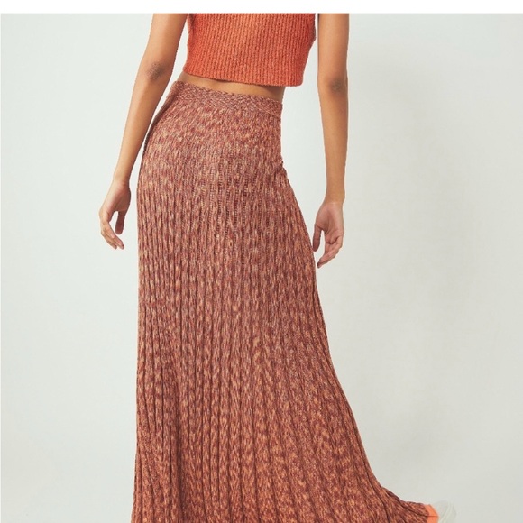 Free People Textured Orange Maxi Skirt - Picture 2 of 8